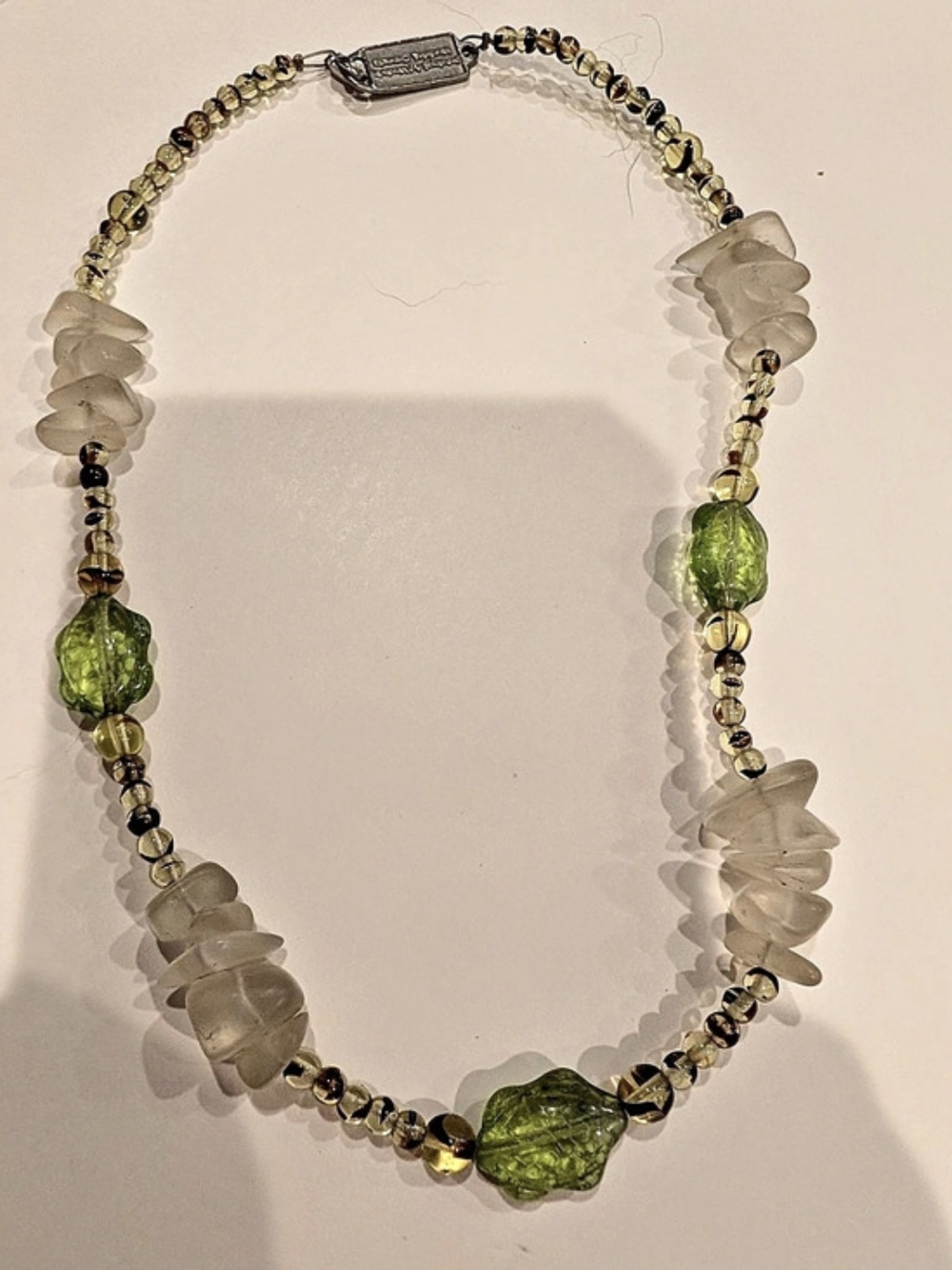 Rose Nanane Bijoux Montreal Canada Beaded Statement Necklace in Green & Clear